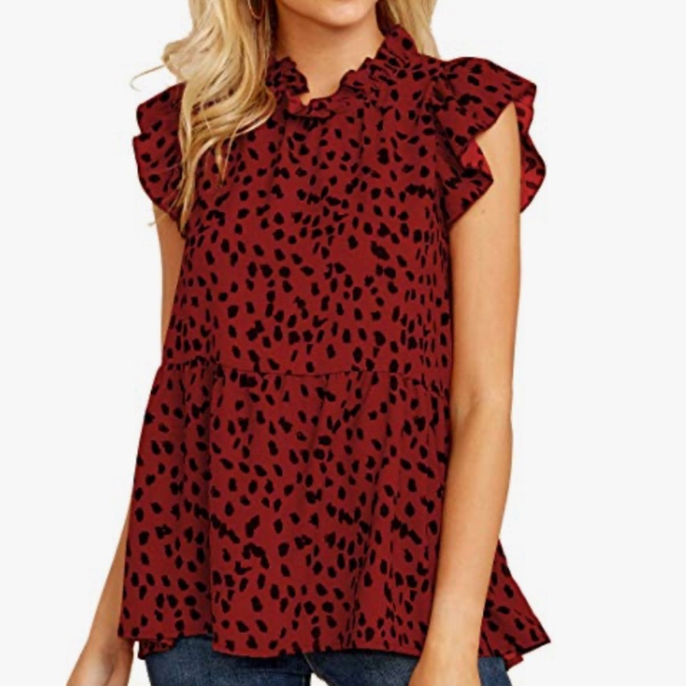 Angashion short-sleeve babydoll print blouse